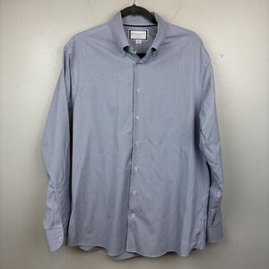 Charles Tyrwhitt Shirt Mens 17 36 Blue Gingham Slim Fit Non-Iron Button Down